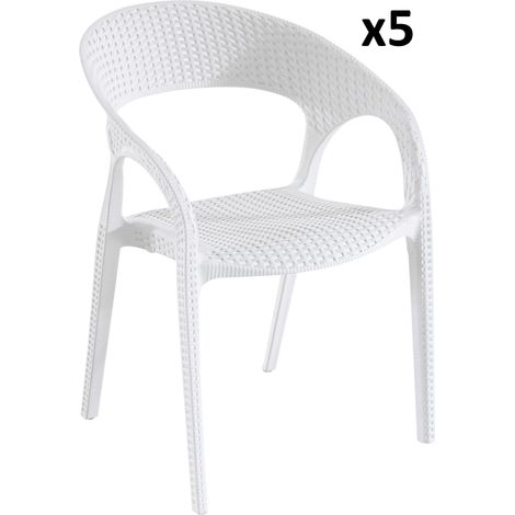Set 5 sillas con brazos interior, exterior blanco BIRD garbar