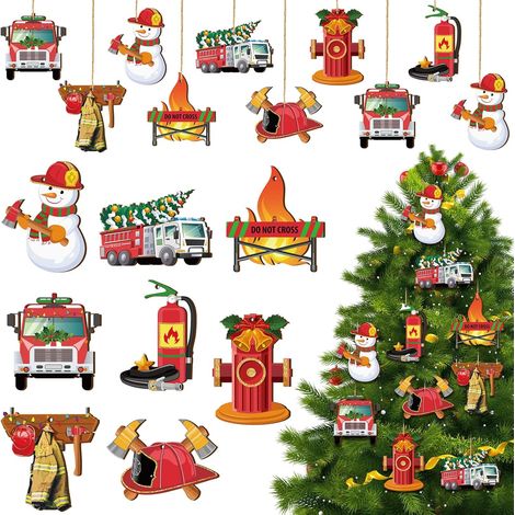 24 Décorations de Noël avec Corde en Bois Pompier Cadeaux Mémoire Caserne Décor Sapin Ornements Suspendus pour Arbre de Noël (Style Bouche d'Incendie) (1/5)