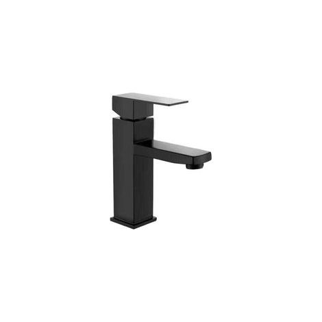 Rubinetto per lavabo, acqua calda e fredda, laccato nero, acciaio inox, quadrato, montaggio a foro singolo - Crezuo (1/4)