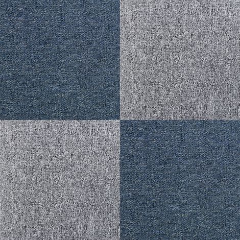 Dalle de Moquette Ultra-Résistant Couleur Bleu Tempête & Gris Platine pour Usage Professionnel, 2 Paquets de 20 Dalles de 50cm x 50cm (Superficie de 10m²)