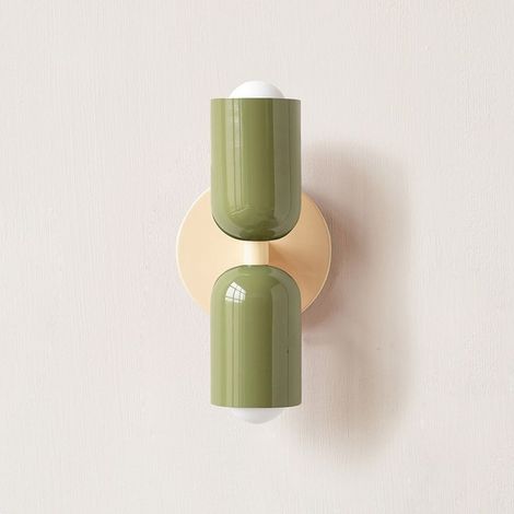 Applique vintage a 2 bracci, stile nordico francese – luce d'ambiente in crema e verde oliva per corridoio, camera o salotto (base beige)
