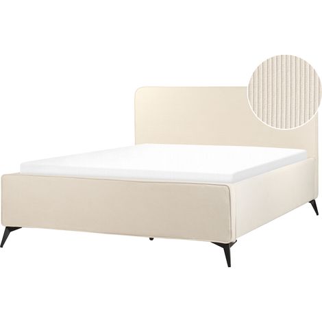 Cama de pana 160 x 200 clásico minimalista cabecero patas de metal negras dormitorio beige Valognes
