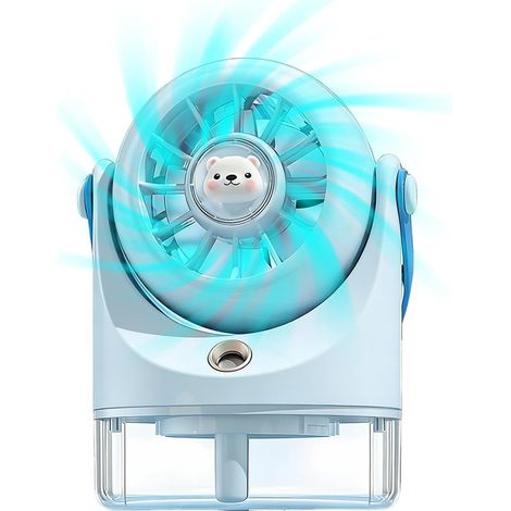 Ventilador nebulizador recargable: portátil, silencioso y potente para el hogar, la oficina y los viajes. Ideal para el verano. Azul. (1/5)