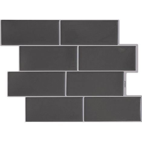 Plaques murales autocollantes 3D 29,36×21,3 cm – Lot de 10 – Pare-éclaboussures autocollant pour cuisine et salle de bain – Gris foncé (1/5)