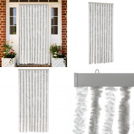 Fliegenvorhang Hellgrau und Weiß 90x220 cm Chenille - Fliegenvorhang - Insektenschutz - Türvorhang - Sommergarten - Balkon - Home & Living