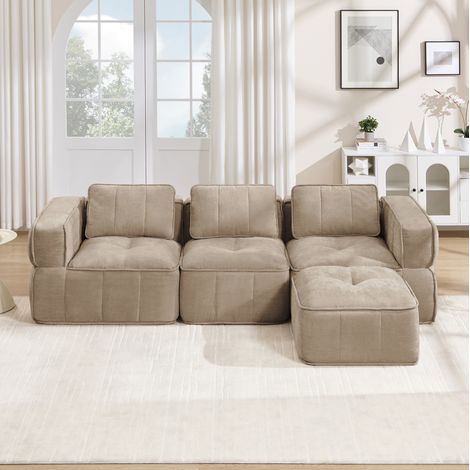 Divano angolare modulare 3 posti con 1 pouf, 271 x 162 x 67 cm, sabbia HAVRYA (1/5)