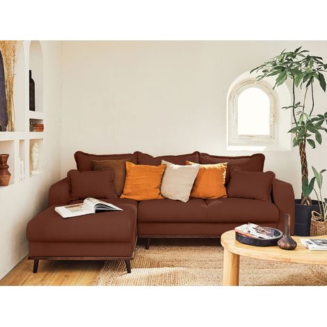 Albane - 4-sitzer ecksofa links - schlaffunktion und bettkasten - aus cord - rostfarben (1/5)