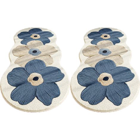 Tapis floral doux, imitation cachemire, lot de 2, antitache, idéal pour une chambre à coucher, bleu, 50 x 120 cm (1/5)
