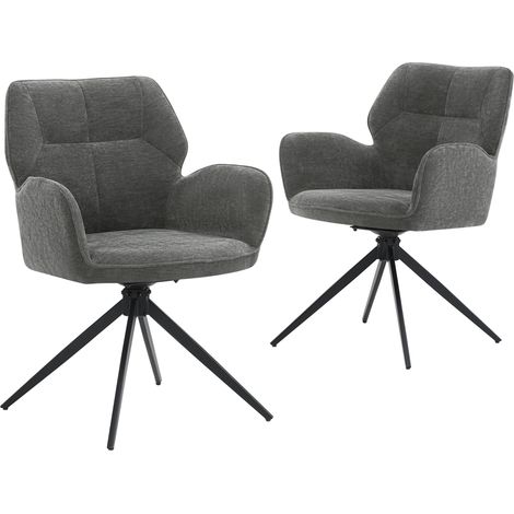 CHICFURN Sillas de comedor giratorias juego de 2 gris oscuro de metal con reposabrazos (1/5)