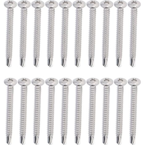 Vis à bois autoforeuse tête ronde, 50 pièces, inox 304, fixation M4,8 x 50 mm, pour menuiserie et travaux de bricolage. (1/5)