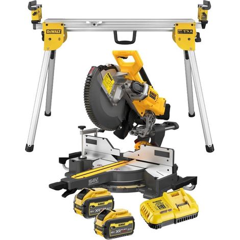 Dewalt DCS781X2 XR FlexVolt Cordless Mitre Saw 305mm 54V 2 x 9.0Ah DE7033 Stand