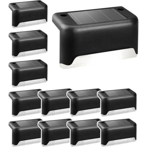 Lot de 12 lampes solaires étanches en ABS pour clôtures et escaliers (noir, lumière chaude) (1/4)