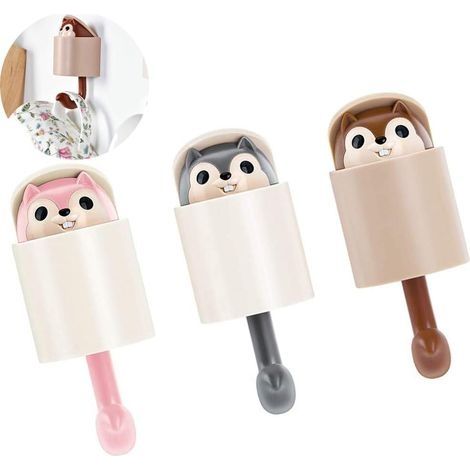 3-teiliges Eichhörnchen-Haken-Set, Klebehaken für Kinder, Handtuchhaken, Klebehaken, Wandhaken in Tierform, für Kleider, Mäntel, Handtücher, Schlüssel, Taschen, Hüte (1/4)