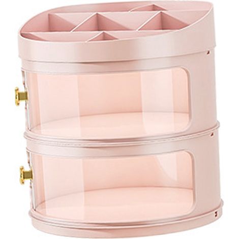 Transparenter, staubdichter Kosmetik-Organizer, runde Schminkbox mit Deckel, großes Fassungsvermögen, mehrlagig, rosa (1/5)