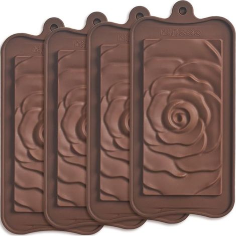 Lot de 4 Moules en Silicone pour Barre de Chocolat et Barre Energétique Motif Fleur de Rose