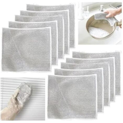 10 Pièces Chiffons à Vaisselle en Fil métallique Polyvalents pour humides et secs, Chiffons à Vaisselle en Fil Récurage Anti-Rayures (1/4)