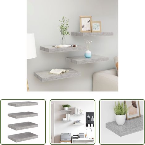 MDF nid d'abeille - Étagères murales flottantes 4 pcs gris béton 40x23x3,8 cm MDF (1/5)