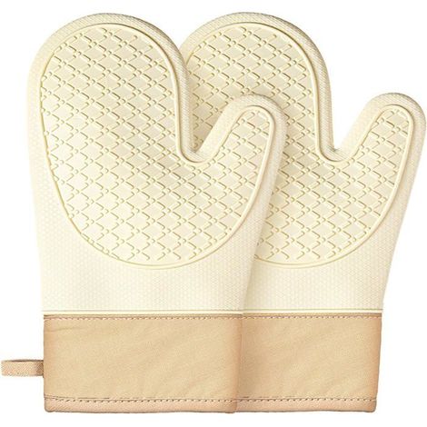 Lot de 2 Maniques en Silicone Blanc 250°C Doublure Coton Épaisse Antidérapant Four BBQ Cuisson Résistant à la Chaleur (1/5)
