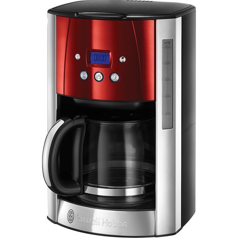 Russell Hobbs Macchina Caffè Americano Rosso - Timer Digitale, Con Filtro per Estrazione e Aroma Ottimali - Max 12 tazze Caraffa in Vetro da 1.5 L Piastra riscaldante 1000 W, Luna 23240-56 (1/4)