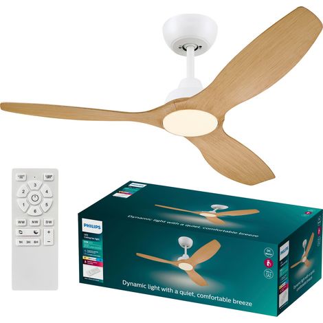Philips LED Olas Deckenventilator 30 W (Ø x H) 1320 mm x 310 mm Weiß mit Fernbedienung, Dimmbar