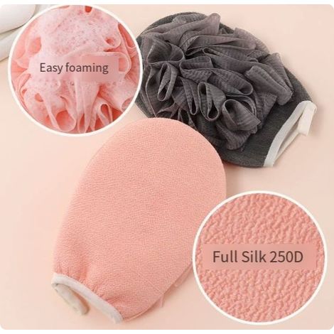Lot de 2 éponges de bain et de douche, éponges exfoliantes 2 en 1, gants de bain en luffa avec dragonne élastique pour femmes, hommes et enfants (1/5)