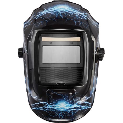 Mophorn Casque de soudage solaire à obscurcissement automatique avec vision claire, écran 93x42,9 mm, équipé de 2 capteurs d'arc, teinte réglable DIN 4/9-13, adapté au soudage TIG, motif éclair bleu (1/5)