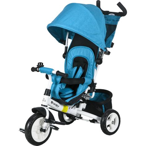 Tricycle 6-en-1 avec barre de poussée, amovible, bleu, pour maison et usage quotidien, format pratique, style moderne et facile à associer