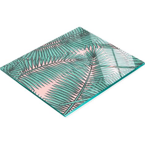 Tablero decorativo multifuncional de vidrio templado con dise帽o de hojas de palmera, 60x52 cm.