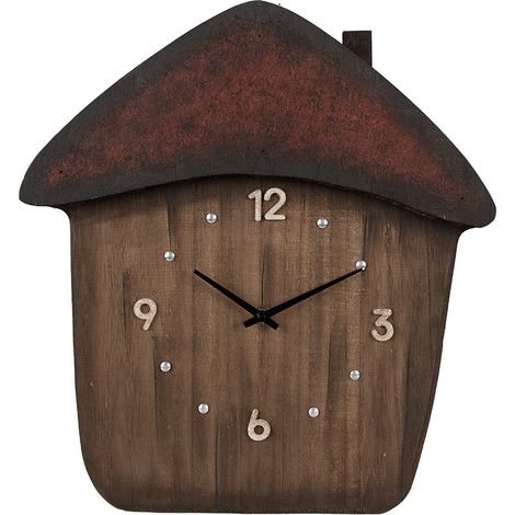 Horloge Murale en Bois Marron Style Campagne pour Décoration Intérieure 37 x 4 x 40 cm - PANGIVO