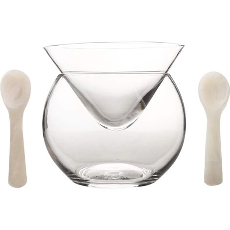 Glacière en Verre Caviar et 2 Cuillères en Coquille de 8 cm, Service à Caviar Transparent- pour Caviar, Martini, Vin, Liqueur et Cocktail (1/5)