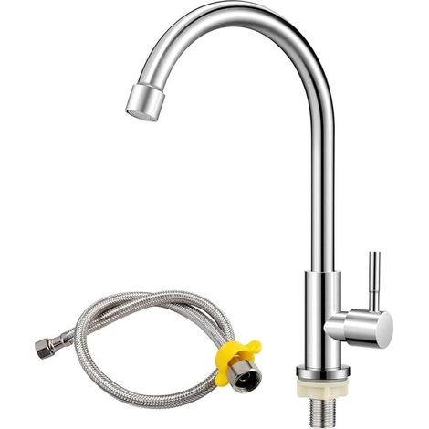 Col de Cygne Robinet Inoxydables Robinet eau Froide Pivotant à 360° Robinet eau Froide lave Main Amovible Laiton Epais Avec Tuyau Raccordement 60 CM Adapté aux Salles Bains,Cuisines (1/5)