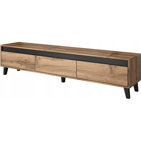 Bb-Loisir – Meuble TV chêne wotan 180x42x38 cm – 3 tiroirs – Système d'ouverture push-open – Meuble Hi-fi sur pied