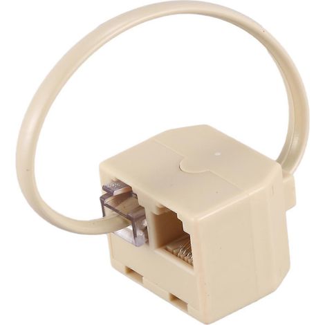 RJ11 6P4C 2 Way Outlet Telephone Jack Line Splitter Adapter Beige-- (1/5)