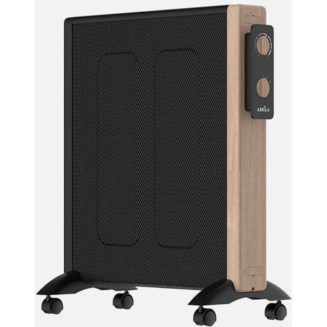 Radiateur en mica Badin 2000w noir/bois 2pot antivuelco 4elem. thermostaat.rég. poignée et roulettes 63x53x27cm (1/4)