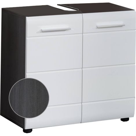 Waschbeckenunterschrank Badezimmer LISBOA-19 in Weiß Hochglanz mit Sardegna Rauchsilber, B/H/T: ca. 60/57/31 cm (1/5)