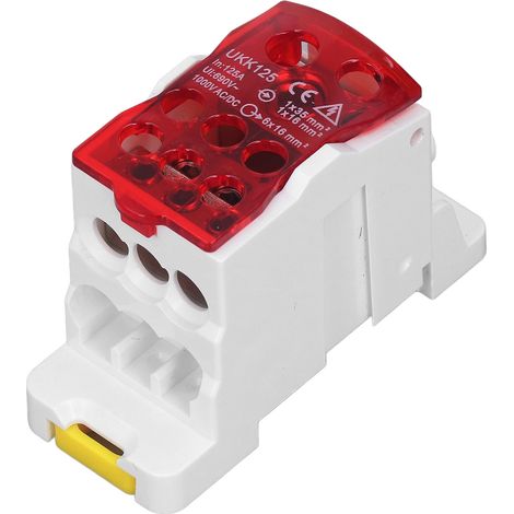 Boîte de dérivation DIN Rail universelle, bornier électrique de connexion filaire, boîte de jonction 690V 125A rouge, pour installation électrique. (1/5)