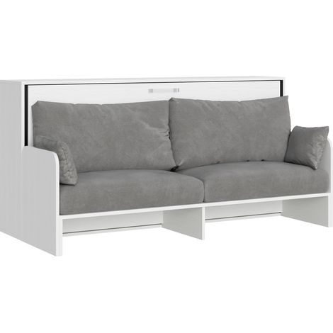 Letto Singolo A Scomparsa Kando Con Divano Bianco Frassino e Grigio