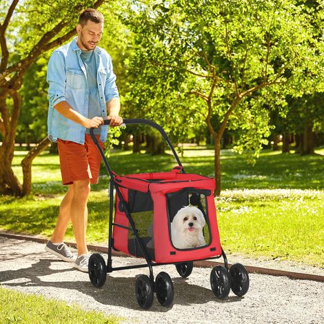 Poussette pliable animaux chien chat coussin inclus roues avec frein tissu 600D Oxford 102 x 62 x 105 centimètres rouge