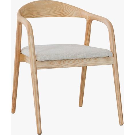CLAIRE Chaise en tissu beige piètement en bois massif clair (1/5)