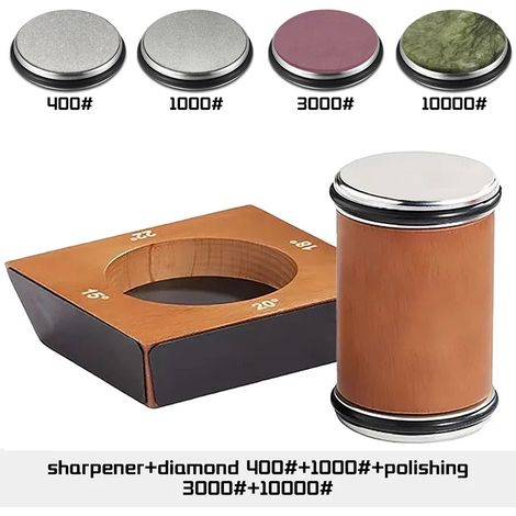 (G Set - Expédition sous 24h) Nouveau kit d'affûteur de couteaux à rouleau en bois [4 angles], adapté à l'affûtage de couteaux à lame droite, avec diamants industriels. (1/5)