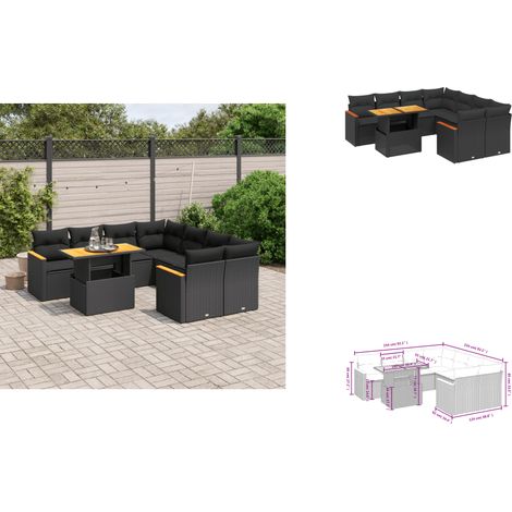 Salon de jardin 9 pcs avec coussins noir résine tressée - Ensemble Salon De Jardin - Meuble Extérieur - Résine Tressée - Rotin Synthétique - Table Extensible (1/3)