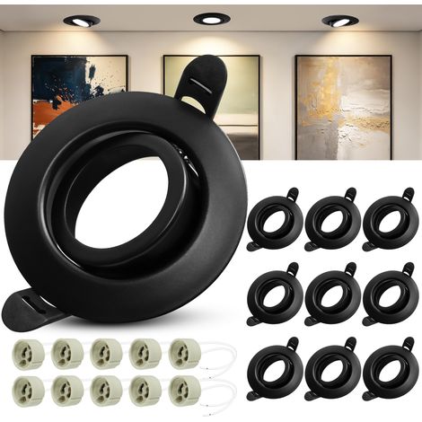 Spot Encastrable GU10 Set, Lot de 10 Cadre Spot Encastrable en Noir Rond Avec Douille GU10, Spots LED 230V Ø 68mm, 45° Orientable Cadre de Montage pour Spots de Plafond (1/5)