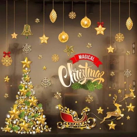 Stickers Noël - Mignon - Renne Flocon de Neige - Multicolore - Décoration de fête - Intérieur (1/4)