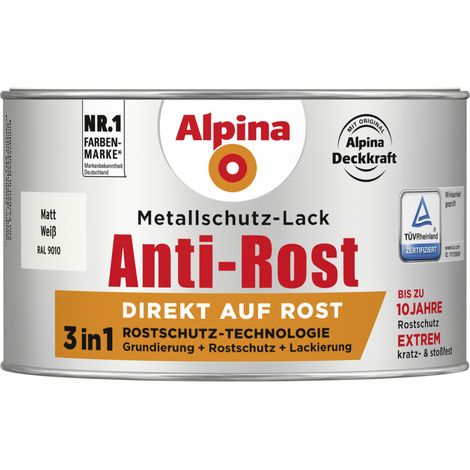 Alpina Metallschutz-Lack Anti-Rost 300 ml weiß matt Metallack Schutzlack (1/2)