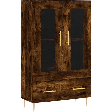 Maison La Vie - Buffet haut pour salon - Meuble de rangement chêne fumé 69,5x31x115 cm bois d'ingénierie bu895 (1/5)