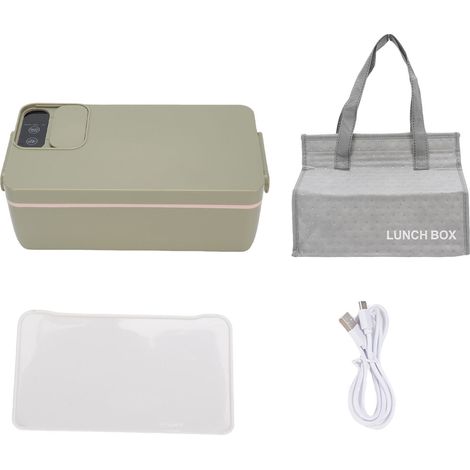 Bote à déjeuner électrique sans fil 40W chauffée 1L 304 en acier inoxydable chauffe-plats Portable alimenté par batterie pour le travail de voyage vert (1/5)