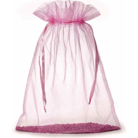 Sacchetto in organza rosa confetto con coulisse di chiusura in raso è una soluzione pratica e veloce, set da 20 pezzi, cm 30x40H (al tirante 32,5)