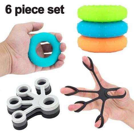 Ensemble de 6 appareils de renforcement de la préhension et d'entraînement des doigts pour l'arthrose, l'escalade, la guitare et le piano, 3 niveaux de résistance différents, en silicone. (1/5)