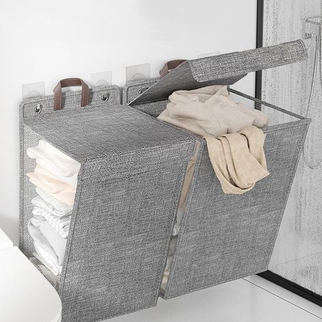 Lot de 2 paniers à linge suspendus, design suspendu peu encombrant avec poignée réglable et maille fine, boîte de rangement, 56 x 39 x 13 cm (1/5)