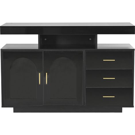 Credenza sideboard con LED 120x40x80 cm nera lucida, 3 cassetti e 2 ante in acrilico HOMVRA (1/5)